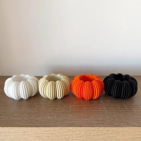 Ryflowana Dynia Świecznik Ozdoba Jesienna Do Domu LED Tealight